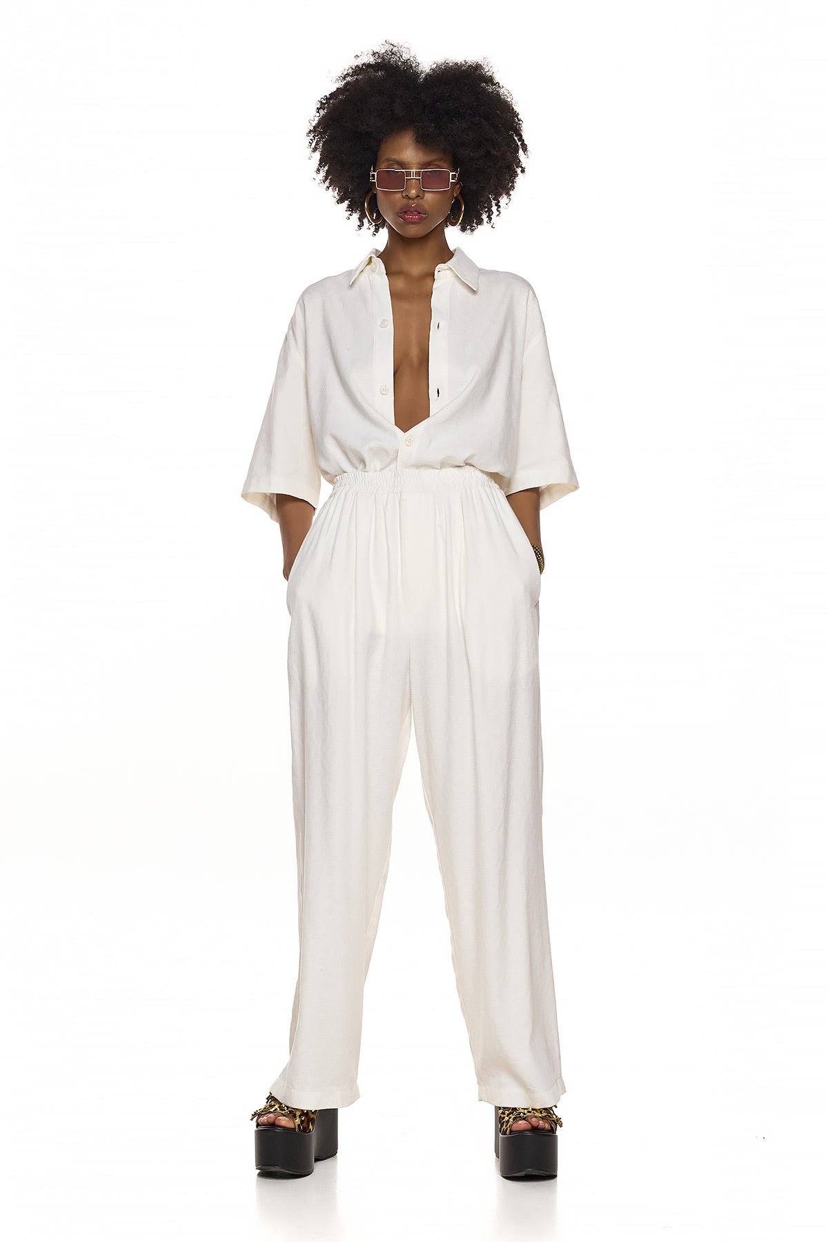 Textured Elastic-Waist Trousers – GOJOU