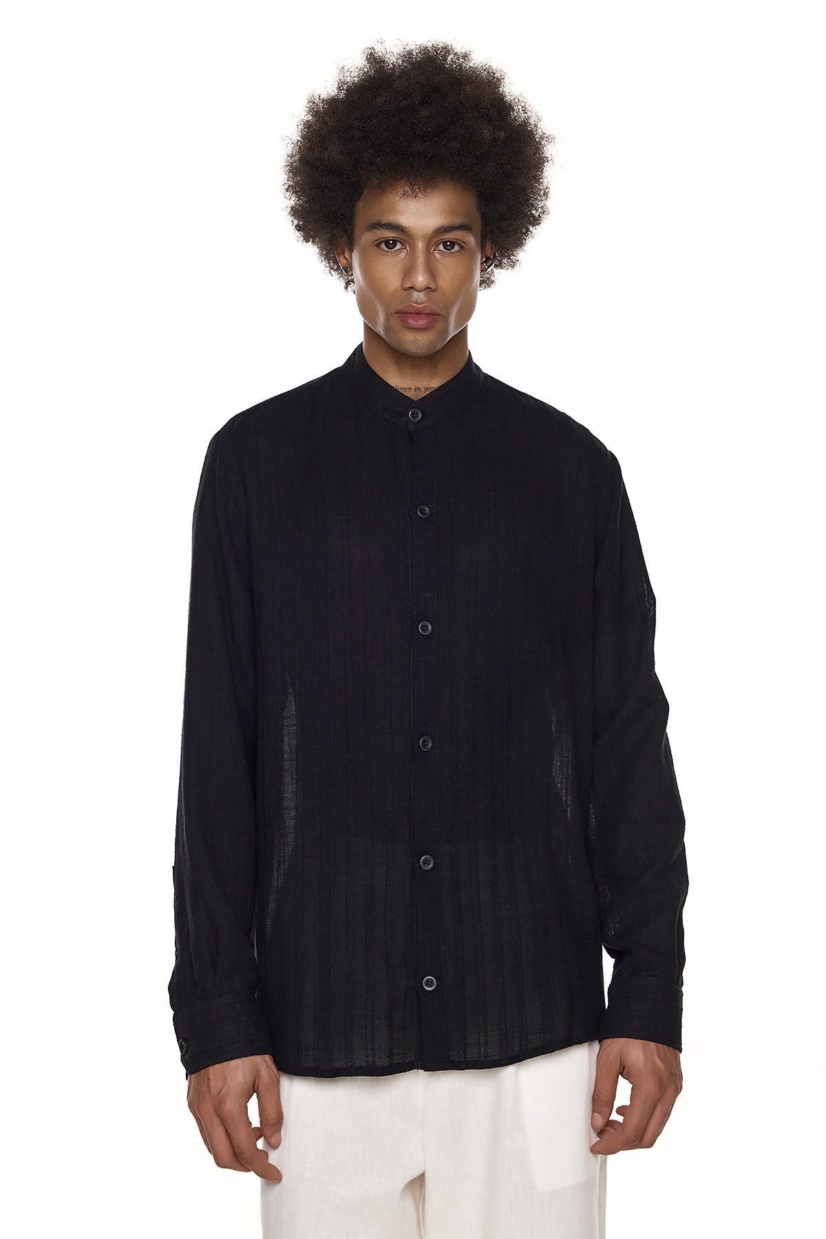 Band Collar Shirt – Black - EIZO