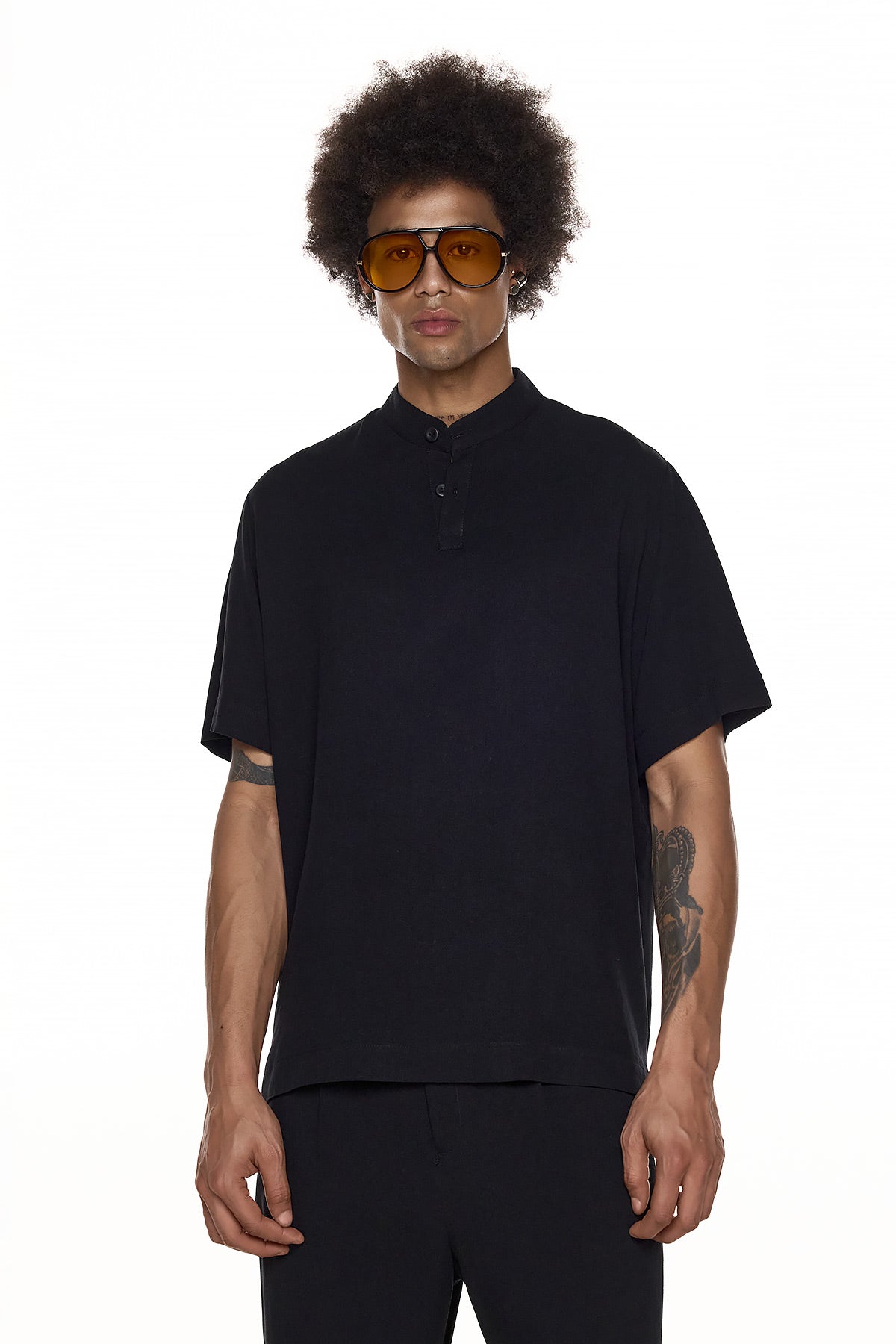 Band Collar Short-Sleeve Top – Ame