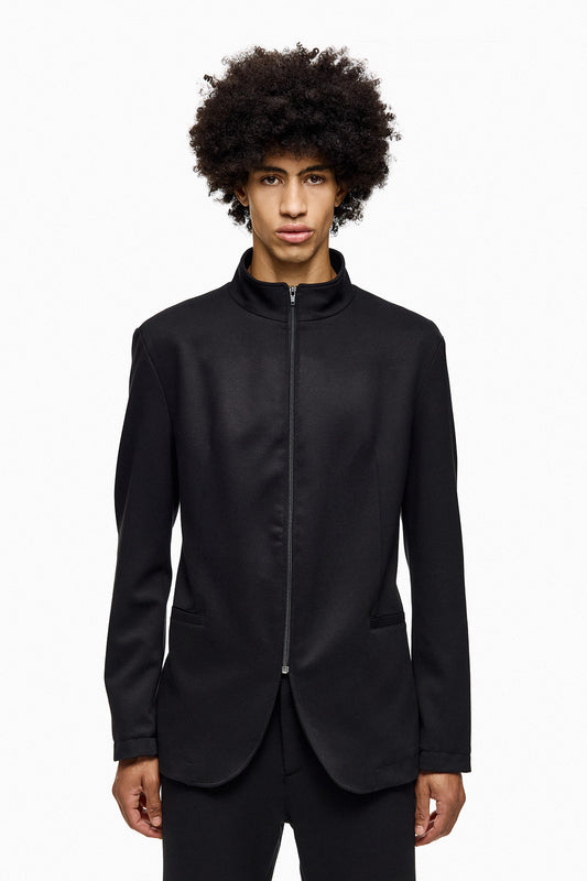 Zip-Front Tailored Blazer – Black