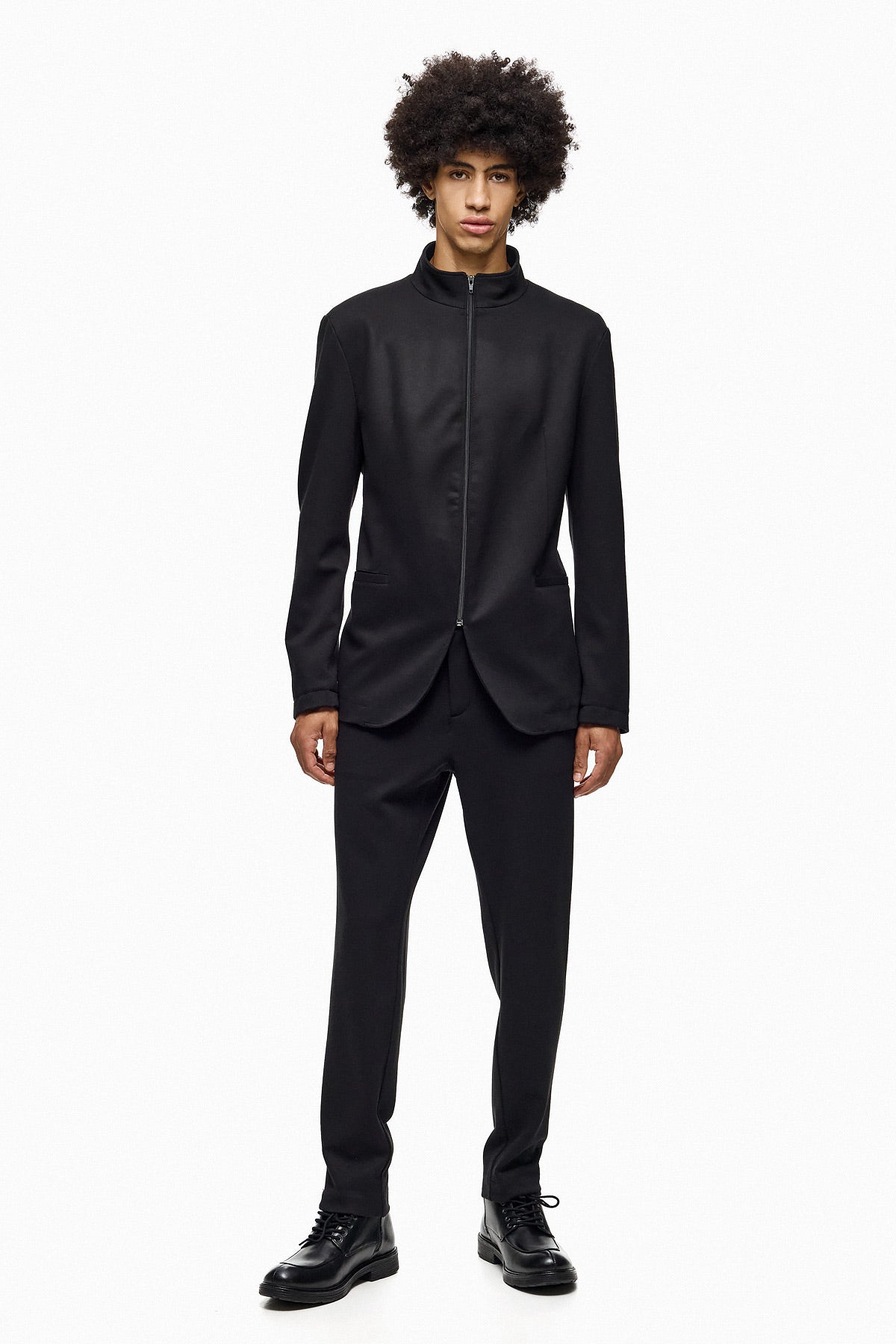 Zip-Front Tailored Blazer – Black