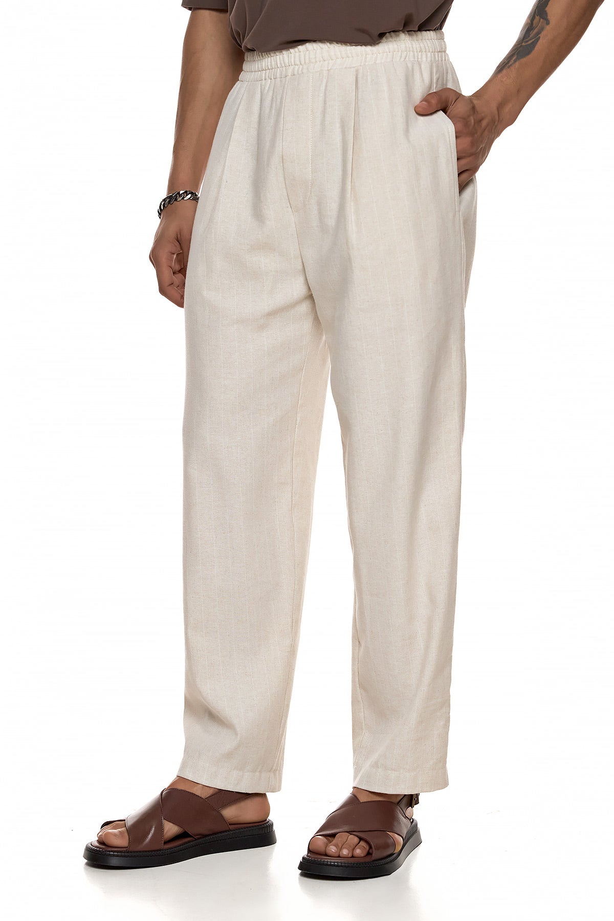 Textured Elastic-Waist Trousers - YASUMI