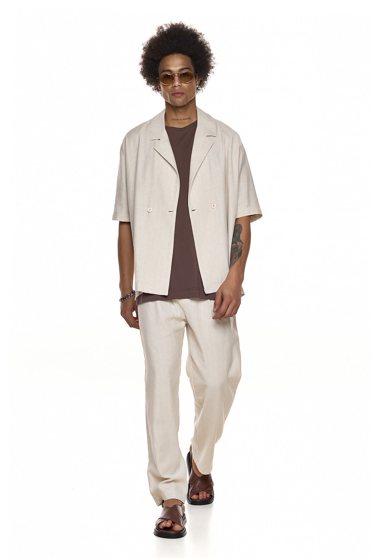 Textured Double-Breasted Short-Sleeve Shirt – YASUMI