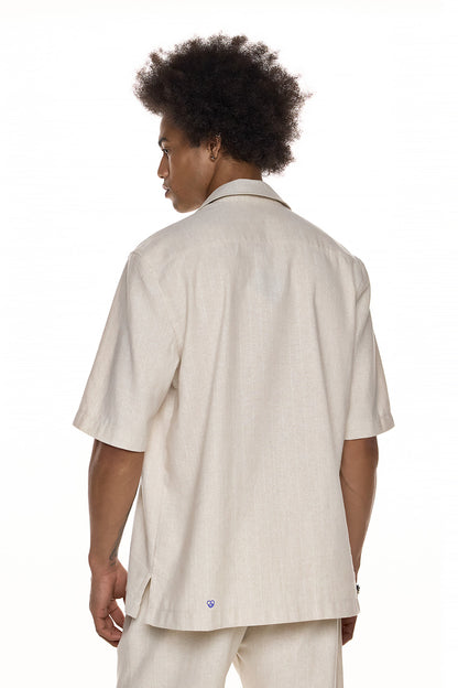 Textured Double-Breasted Short-Sleeve Shirt – YASUMI