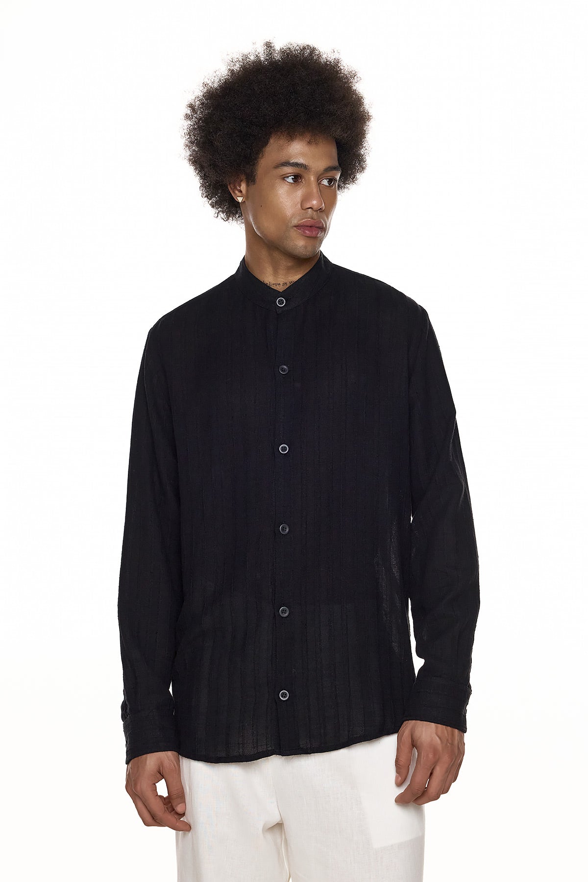 Band Collar Shirt – Black - EIZO