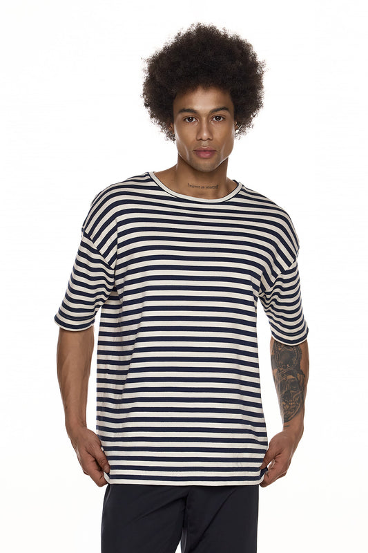 Nautical Striped Knit Tee – Navy - AOI