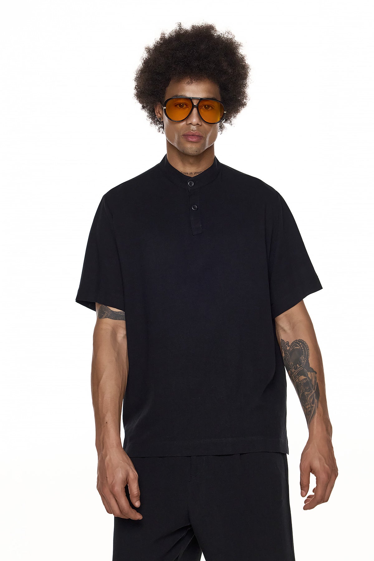 Band Collar Short-Sleeve Top – Ame