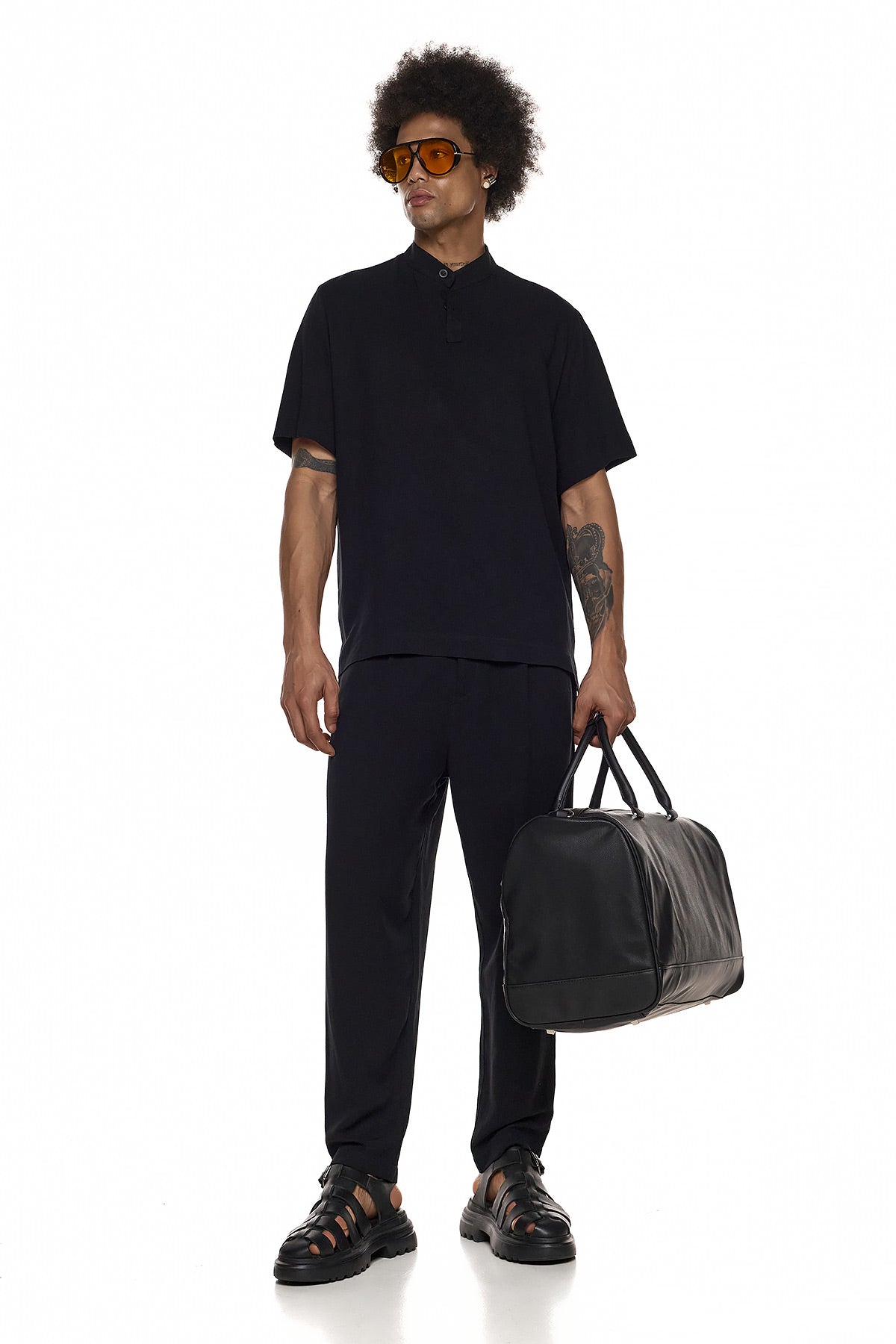 Band Collar Short-Sleeve Top – Ame
