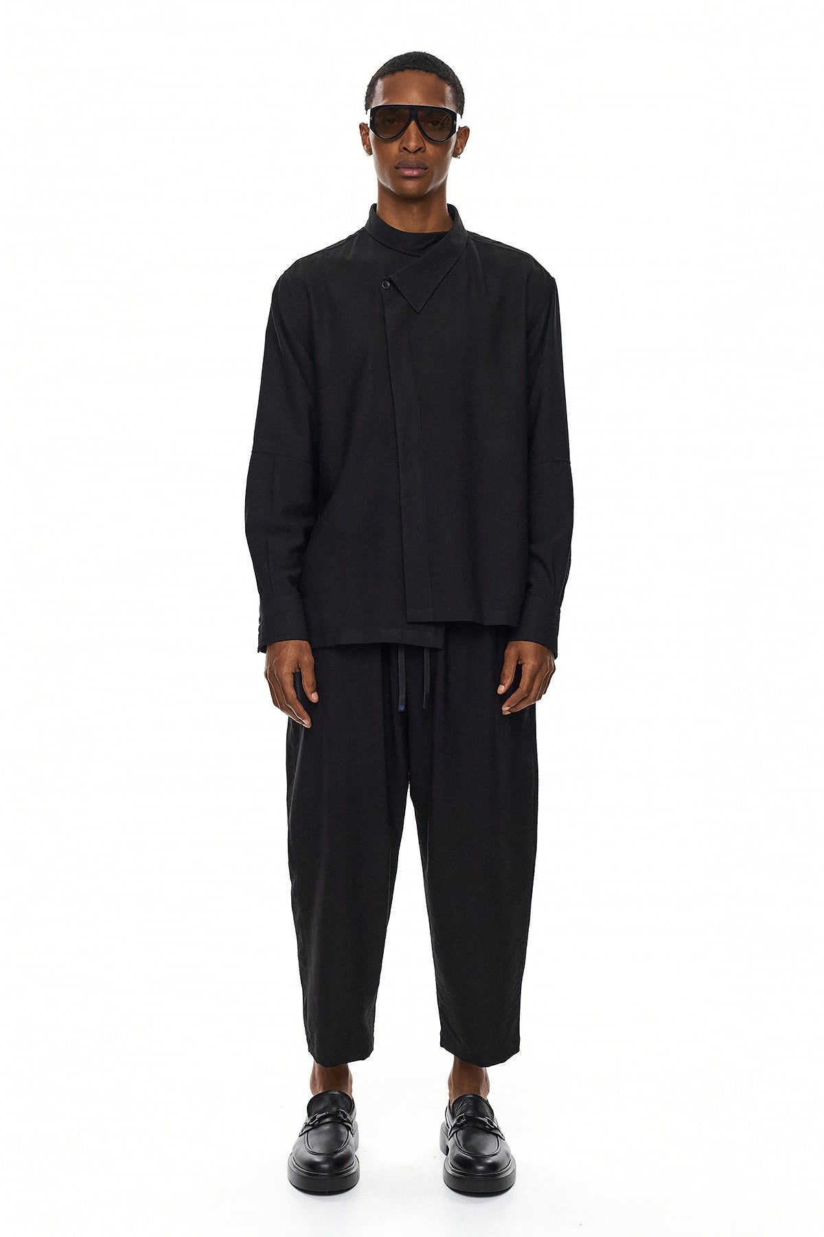 RIN Asymmetric Oversized Shirt – Black