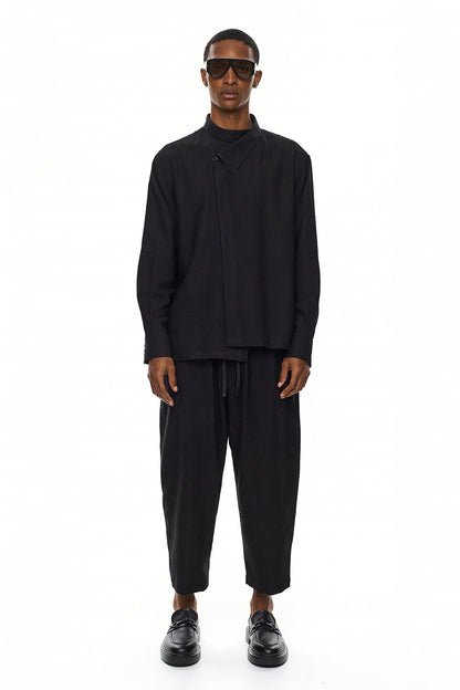 RIN Asymmetric Oversized Shirt – Black